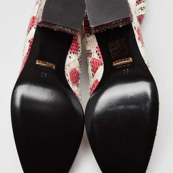 Gucci Red/Beige Python Mid Calf Boots Size 5.5/36 - Picture 2 of 5